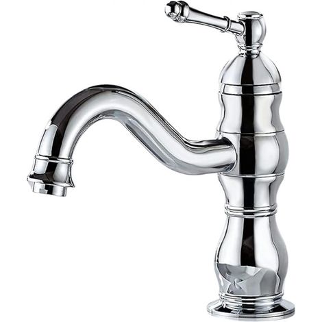 Robinet de lavabo vintage, robinet de salle de bain pivotant à 360°, eau chaude et froide en option, mitigeur de lavabo en laiton à levier unique pour évier, chromé (1/5)