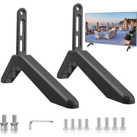Lot de 2 pieds de support TV universels en alliage d'aluminium pour téléviseurs à écran plat de 32 à 75 pouces, pieds de remplacement robustes et stables de couleur noire pour salon, chambre ou meuble (1/5)