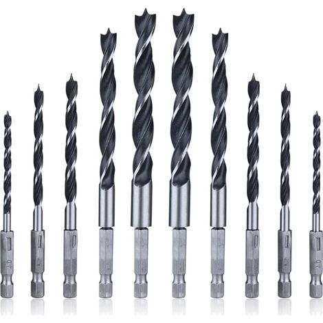 2 Jeux 5pcs Forets à Bois Hélicoïdaux en HSS de 6.35mm Tige Hexagonale Mèche à Bois 4 mm/ 5 mm/ 6 mm/ 8 mm/ 10 mm Foret Fraise à Torsion pour Perçage de Métal Plastique Bois (1/5)