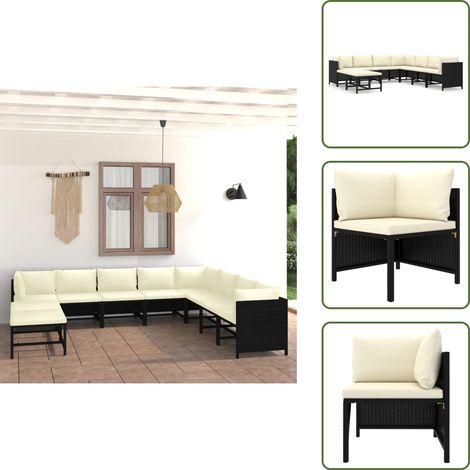 Muebles de jardín modulares - vidaXL Set de muebles de jardín 9 pzas y cojines ratán sintético negro - Muebles de jardín para exteriores