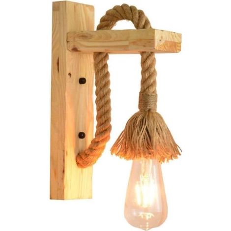 Chanvre Corde Applique Murale Rétro Industrielle Appliques À Vent Creative Murale En Bois Éclairage Chambre Lampe De Chevet E27 (1/4)