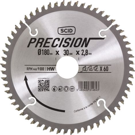 Kreissägeblatt aus Hartmetall für feines Schneiden ø 180 mm 60 30 2,8