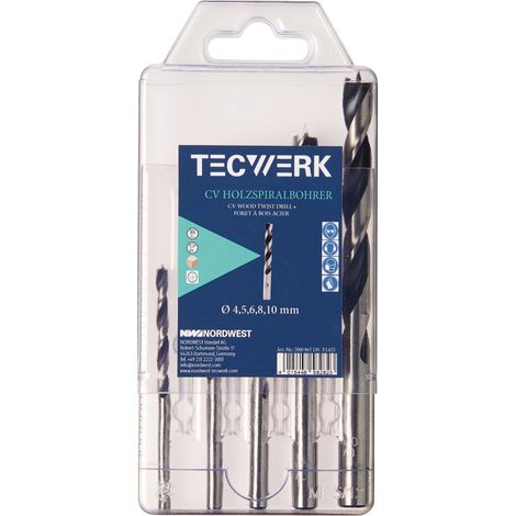 Juego  de brocas  espirales para  madera D.3,4,5,6,7,8,9,10mm  8 pzs.  Acero CV  TECWERK (1/2)