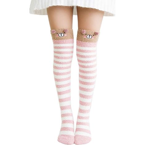 Chaussettes hautes en polaire pour femmes - Chaussettes montantes mignonnes à rayures, guêtres chaudes pour l'hiver (1/5)