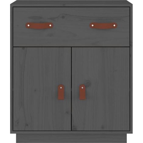 Buffet de Cuisine en Bois Massif de Pin, Meuble Rangement 65.5x40x75 cm, Gris, Style Moderne pour Salon et Salle à Manger (1/5)