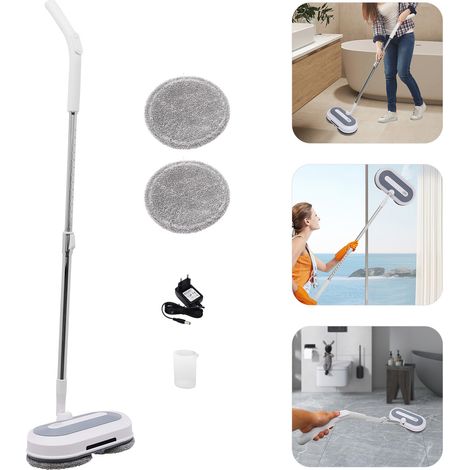 Balai électrique sans fil, balai à franges pour nettoyer les sols, balai électrique avec fonction pulvérisation et LED, balai pour essuyer, frotter et polir les sols