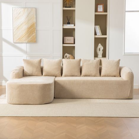 Canapé modulaire compressible en chenille, mousse résiliente. Léger à déplacer, base antidérapante pour salon, couleur khaki léger chic (1/5)