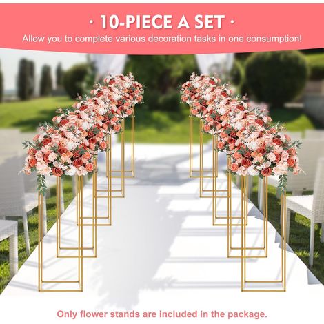 10PCs Metall Blumenständer Pflanzenständer Vase für Hochzeit Tisch Mittelstücke, Geometrische Bodensäule 31.49inch hohe Gold