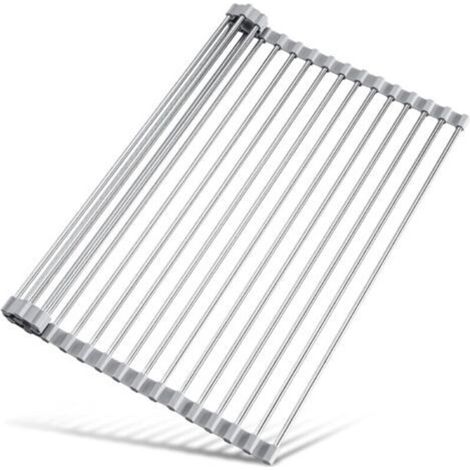 Roll-Up Dish Drying Rack, 45 x 40 cm, for Kitchen Sink, Gadget Accessories, Multifunctional Organizer, Stainless Steel Foldable Drainer (Grey) (1/4)