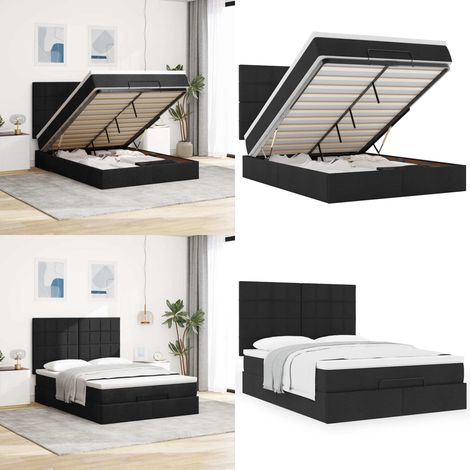 vidaXL Ottoman-Bett mit Matratze Schwarz 140x200 cm Stoff