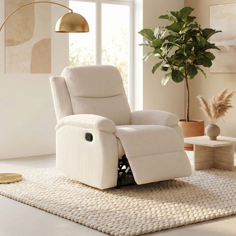 Fauteuil de relaxation manuel en velours côtelé beige - ZOLARA (1/5)