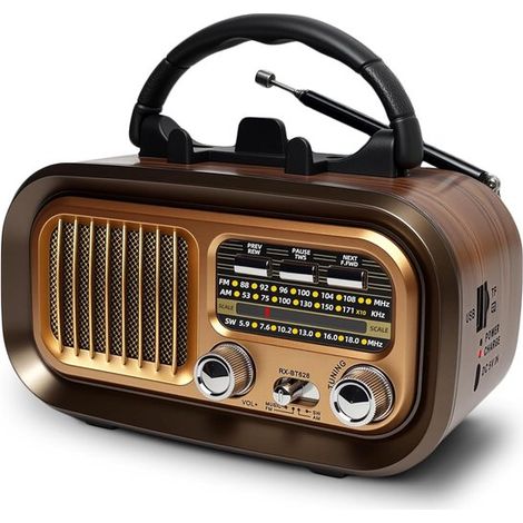Radio portatile Bluetooth AM/FM/SW vintage a batteria da 1200 mAh con USB/scheda TF/TWS D, ideale per casa, giardino, campeggio e anziani. (1/5)