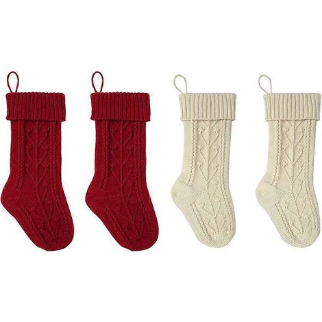 Lot de 4 sacs cadeaux de Noël, chaussettes tricotées de Noël pour décorer le sapin.-46X17X0.5cm