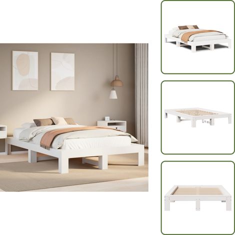 The Living Store Letto senza Materasso Bianco 120x190 cm Legno Massello di Pino - Letto in legno