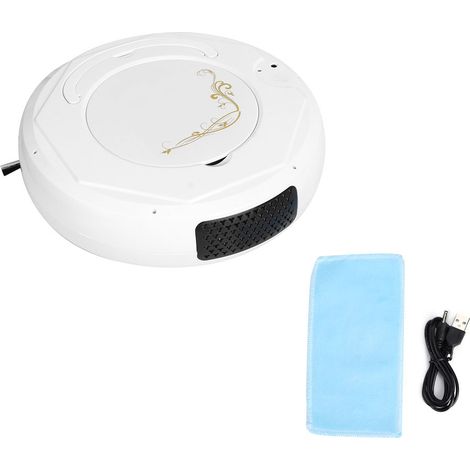 Aspirateur robot 3 en 1 intelligent avec chargement USB, collecteur de poussière et nettoyeur de sols, blanc (1/4)