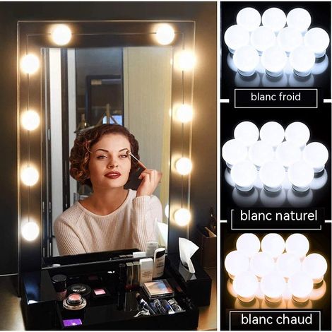 Ampoule LED pour miroir de courtoisie sans perçage (6 ampoules), à intensité variable, rotative, ronde avec cordon rétractable. (1/4)