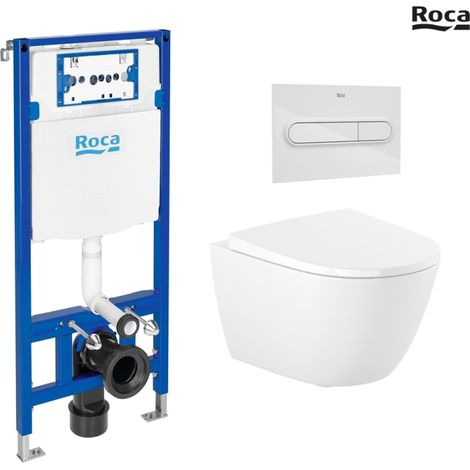 Bastidor ROCA duplo one pack cisterna empotrada y pulsador PL7 negro mate con inodoro WC suspendido rim-ex ROCA ona (1/4)