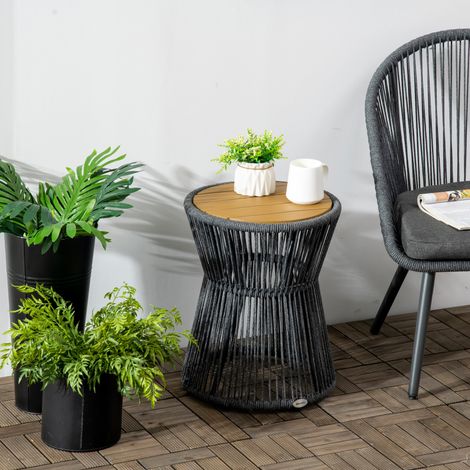 Table de jardin style bohème en rotin PE noir et naturel, résistante aux intempéries, 39 x 39 x 49 cm (1/5)
