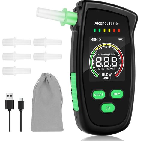 Testeur d'alcoolémie de la Police, Promètres de Haute précision avec 5 Embouts buccaux, Brethalizer de Haute précision avec écran LCD numérique pour Le Test Personnel à Domicile (1/5)