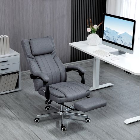 Chaise de bureau ergonomique grise avec massage, inclinable et repose-pieds (1/5)