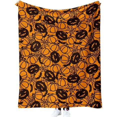Couverture d'Halloween - Couverture d'Halloween en peluche - Décoration d'Halloween confortable en flanelle grise pour canapé, lit ou salon - 127 x 152 cm - Style 68 (1/2)
