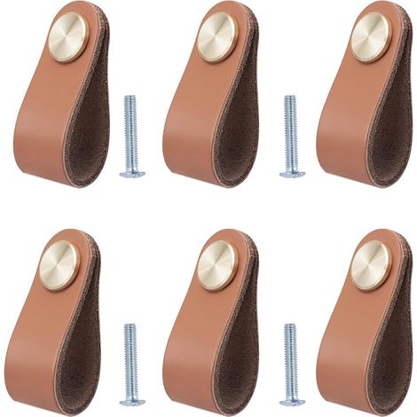 6 Pièces Poignées Meuble Cuir, Bouton de Portes Placard Poignee Cuivre Bouton de Tiroir, Poignee de Meuble pour Armoires, Commode, Cuisine, étude,Maquillage (1/5)