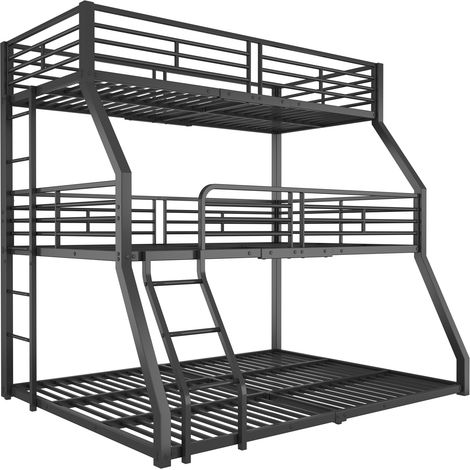 Lit superposé triple, 90200 cm, 120 x 200 cm et 140 x 200 cm, cadre de lit en métal, lit en fer, pour enfants, adolescents et adultes, sans matelas, noir (1/5)
