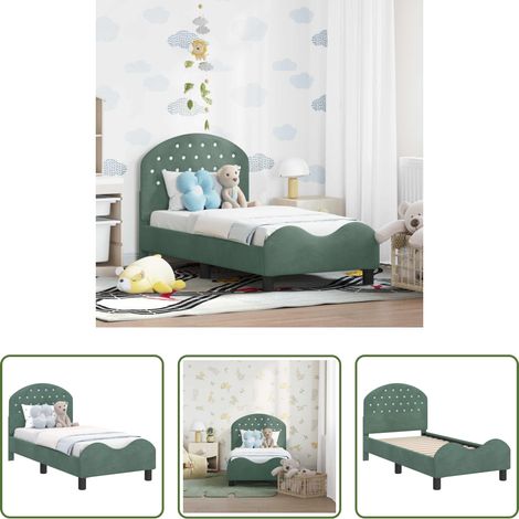 Lit vert mer - Cadre de lit pour tout-petit avec tête de lit Vert Mer Velours (1/5)