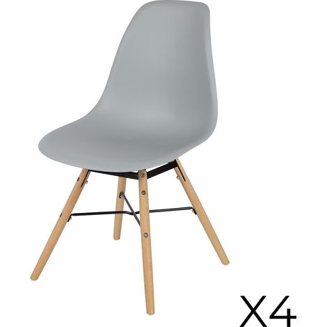Set di 4 sedie grigio chiaro con struttura in metallo nero e gambe in legno - 45,5x52xH42/81 cm - Collezione JENKINS