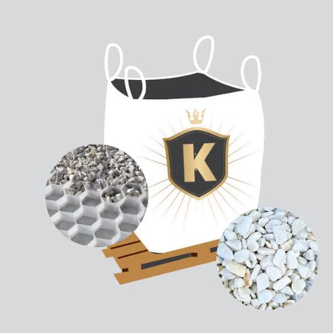 Kit Galets blanc + dalles stabilisatrices = 1 Big Bag galet blanc roulé 8/12  1,5T [environ 20m2 sur 5cm d'épaisseur]  + 20m2 dalles stabilisatrices blanches (1/3)