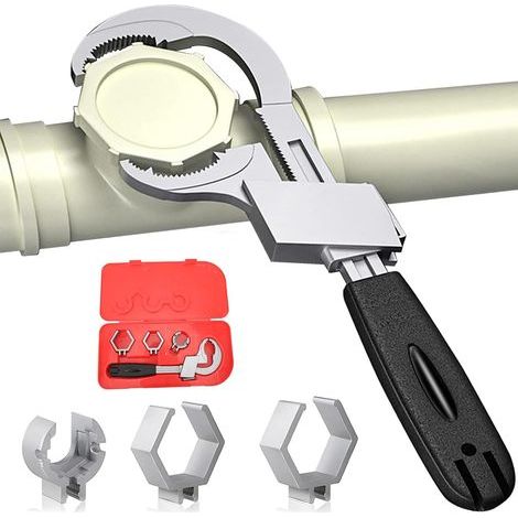 Clé universelle réglable à double extrémité, clé de salle de bain multifonctionnelle, clé plate de 80 mm à extrémité ouverte, ressort réglable pour le démontage et le montage de (1/5)