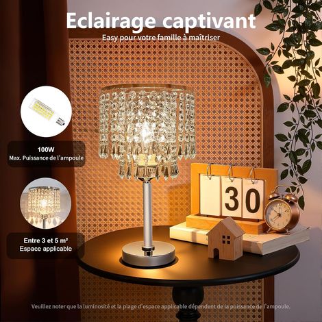 Lampe de chevet en cristal - Lampe de table en cristal - Abat-jour avec lampe de chevet ronde E27 - Pour chambre à coucher, salon, chambre de fille 220 V (1/5)