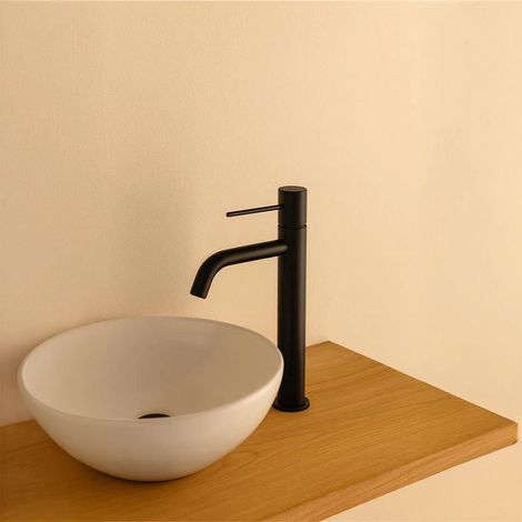 Exagonshop Rubinetto lavabo alto monocomando in ottone nero opaco