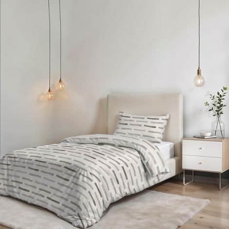 Parure de Housse de Couette sans Repassage - Ensemble Housse de Couette - Lit 1 Place, Microfibre - Housse 150x200 cm + Rabat et 1 taie d'oreiller 50x80 cm - Fun Tortora (1/5)