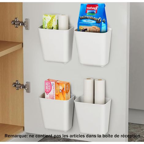 Sollbry 4 pièces boîtes de rangement murales autocollantes, boîte de rangement pour petits objets, boîte de rangement pour porte d'armoire de cuisine, pour Armoire, salle de bain, réfrigérateur（Blanc） (1/5)