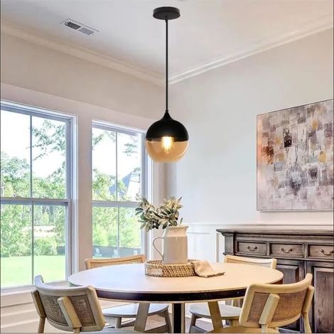Lustre Industrielle Salon,E27 Lampe Suspension Vintage en Verre Style Edison pour Chambre Cuisine,20x23cm (1/4)