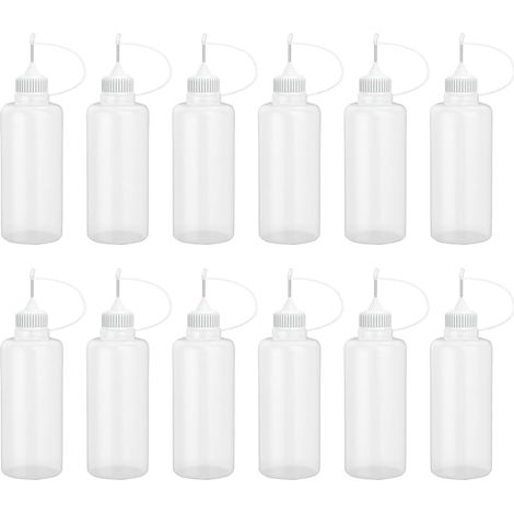 Lot de 12 Flacons Applicateurs Précision 30ml - Plastique avec Pointe Aiguille - Pour Colle Peinture Acrylique Loisirs Créatifs - Bouteilles Vides Réutilisables (1/5)