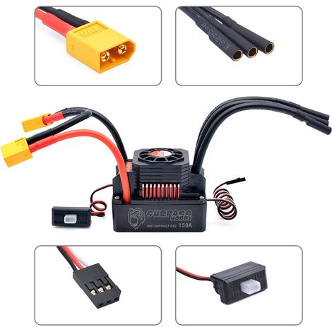 ESC 150A avec prise BEC 3-6S XT60 Lipo, étanche, sans balais, pour voiture RC 1/8, chenille tout-terrain, contrôleur de vitesse électronique (1/5)