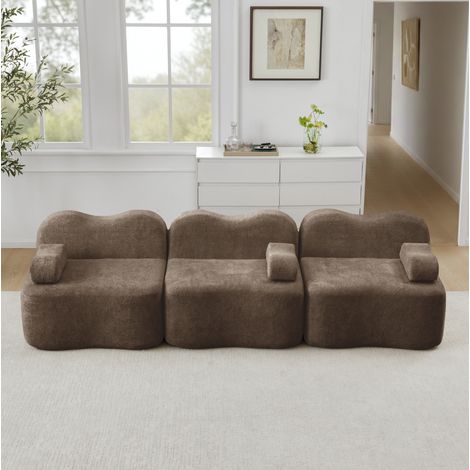 Sofá modular de 3 plazas marrón en terciopelo con asiento profundo y diseño ondulado (1/5)
