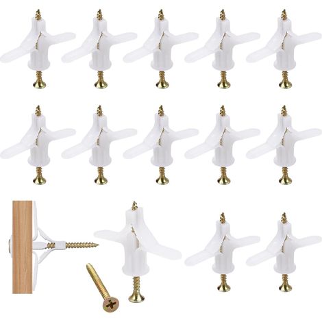 100 Pièces Cheville Fixation Murale Creuse(100 Chevilles, 100 Vis), Fixations pour Plaques de Plâtre, Cchevilles pour Plaques de Plâtre, Pour Plaques Plâtre, Béton, Briques, Murs Creux (1/5)