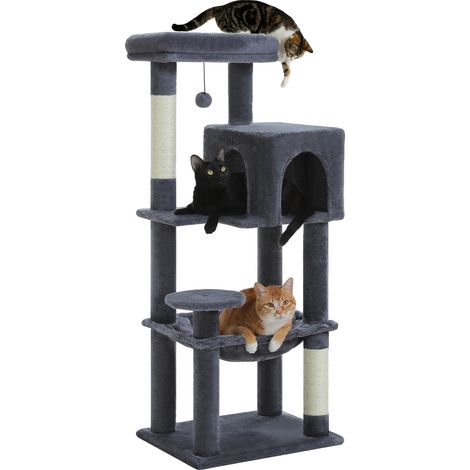 Árbol para gatos, estructura de 5 niveles, casita acolchada y hamaca, AMT0110DGY-S, S (1/2)