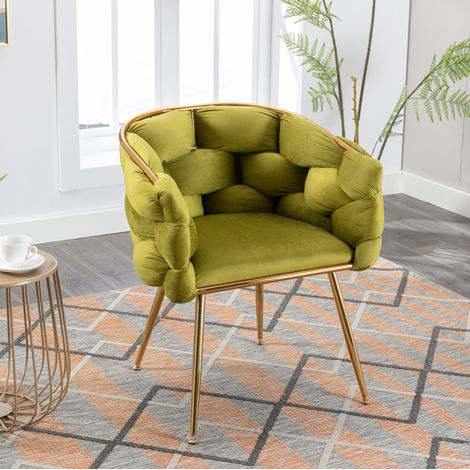 Silla auxiliar de terciopelo y metal, con brazos y respaldo, estilo moderno, verde oliva (1/3)
