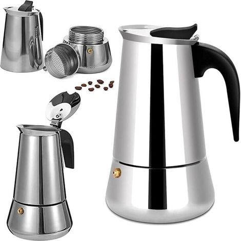 Stainless steel Italian moka pot, 6 cups, compatible with all heat types, 300 ml - LIAIKI (1/5)