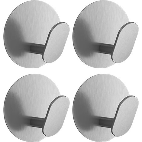 Lot de 4 crochets muraux pour serviettes, salle de bain et cuisine - Crochets pour peignoirs et vestes (Argent, Acier inoxydable) (1/5)