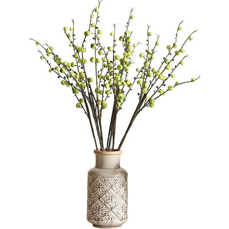 Ramas artificiales ornamentales de manzano con tres horquillas – Ramas florales decorativas (paquete de 6) – Bayas rojas artificiales, símbolo de boda y buena suerte (1/3)