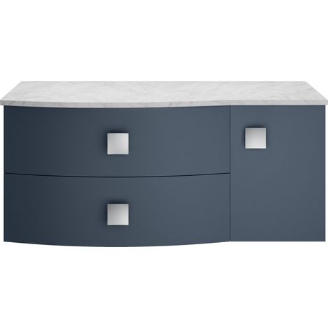 Gentleshaw Contemporary 2 Drawer Left-Hand Wall Hung Vanity Unit with Marble Worktop, Mineral Blue, 1000mm