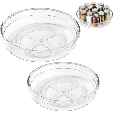 2 Pièces Plateau Tournant Lazy Susan 23cm+27cm,Organiseur Cuisine,Plateau Rotatif Transparent Plastique,Épices Placard Frigo Cuisine Salle de Bain Table Buffet Table Maison Jardin Fête Réception (1/3)