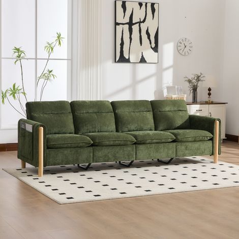 Canapé modulable 4 places avec rangement, chenille vert HAVRYA (1/5)