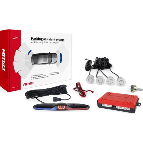 Kit de sensores de estacionamiento, sensores de marcha atrás MAX LED, 4 sensores plateados amio-02288