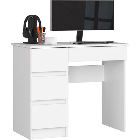 Akord – Bureau droit 90 cm – 4 tiroirs – Panneau stratifié blanc – Dimensions 90x50x77 cm – Ergonomique et moderne pour bureau à domicile